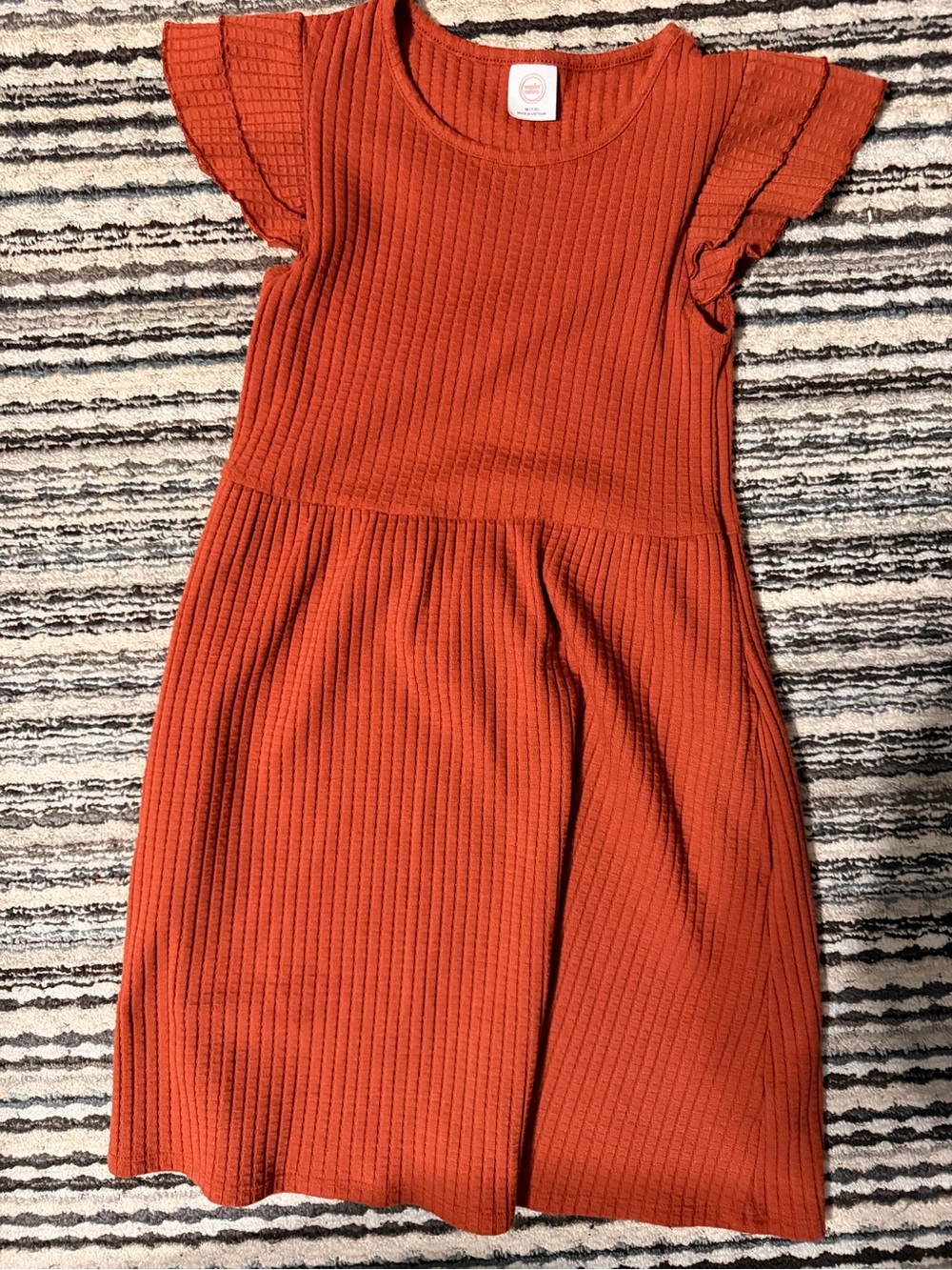 wonder nation Rust Orange Ribbed Flutter Sleeve Dress